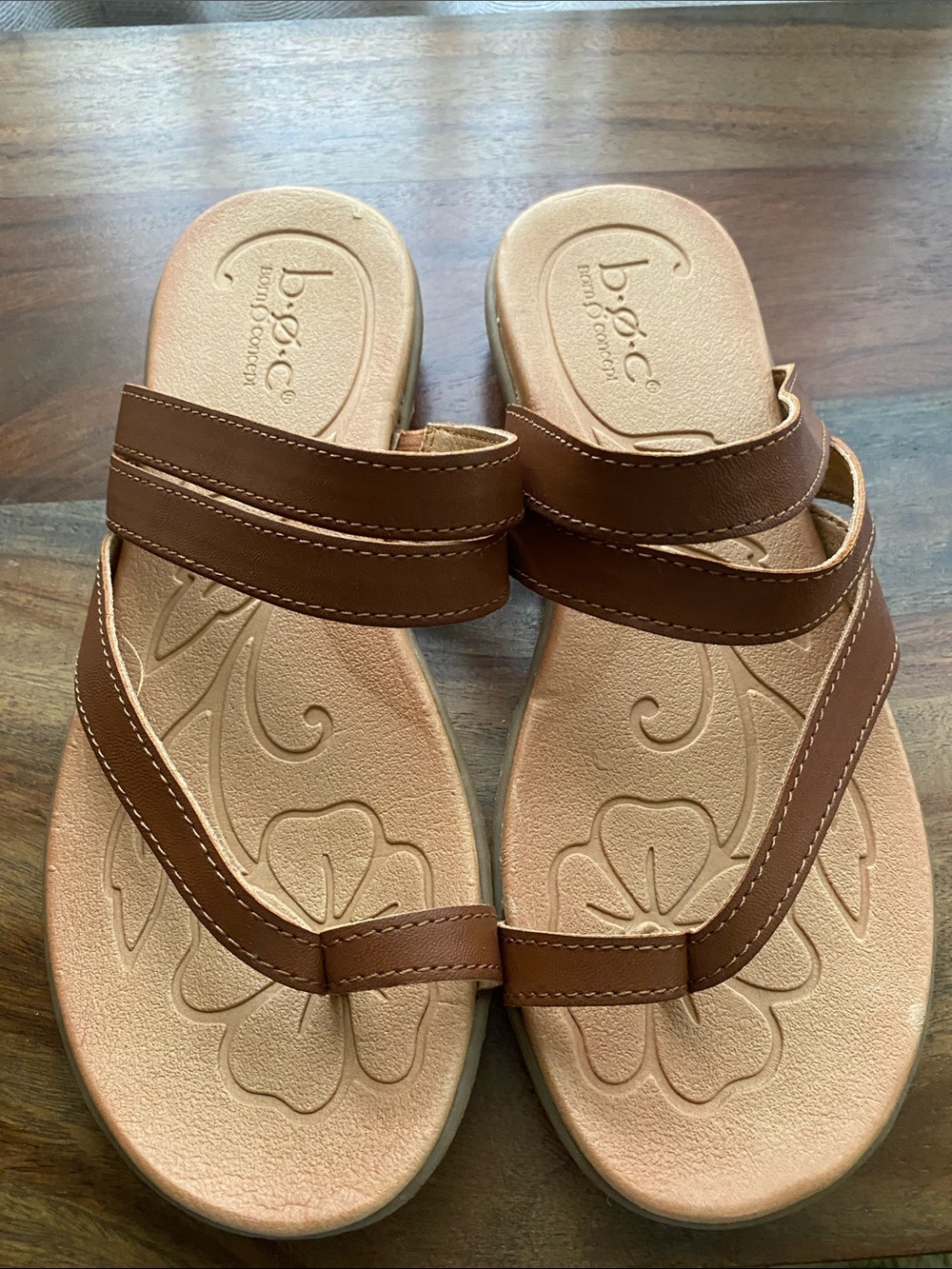 b.o.c. Brown Double-Strap Floral Footbed Sandals